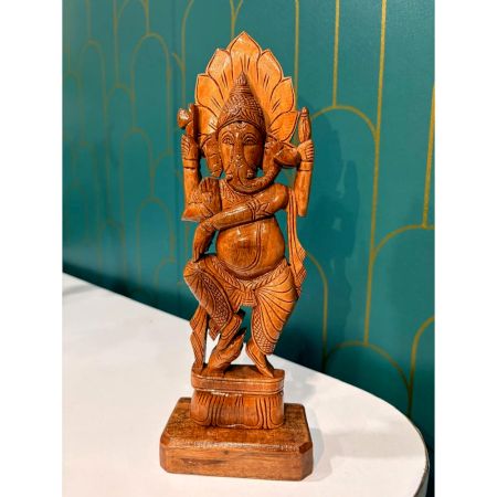 Handcrafted Wood Dancing Ganesha Statue